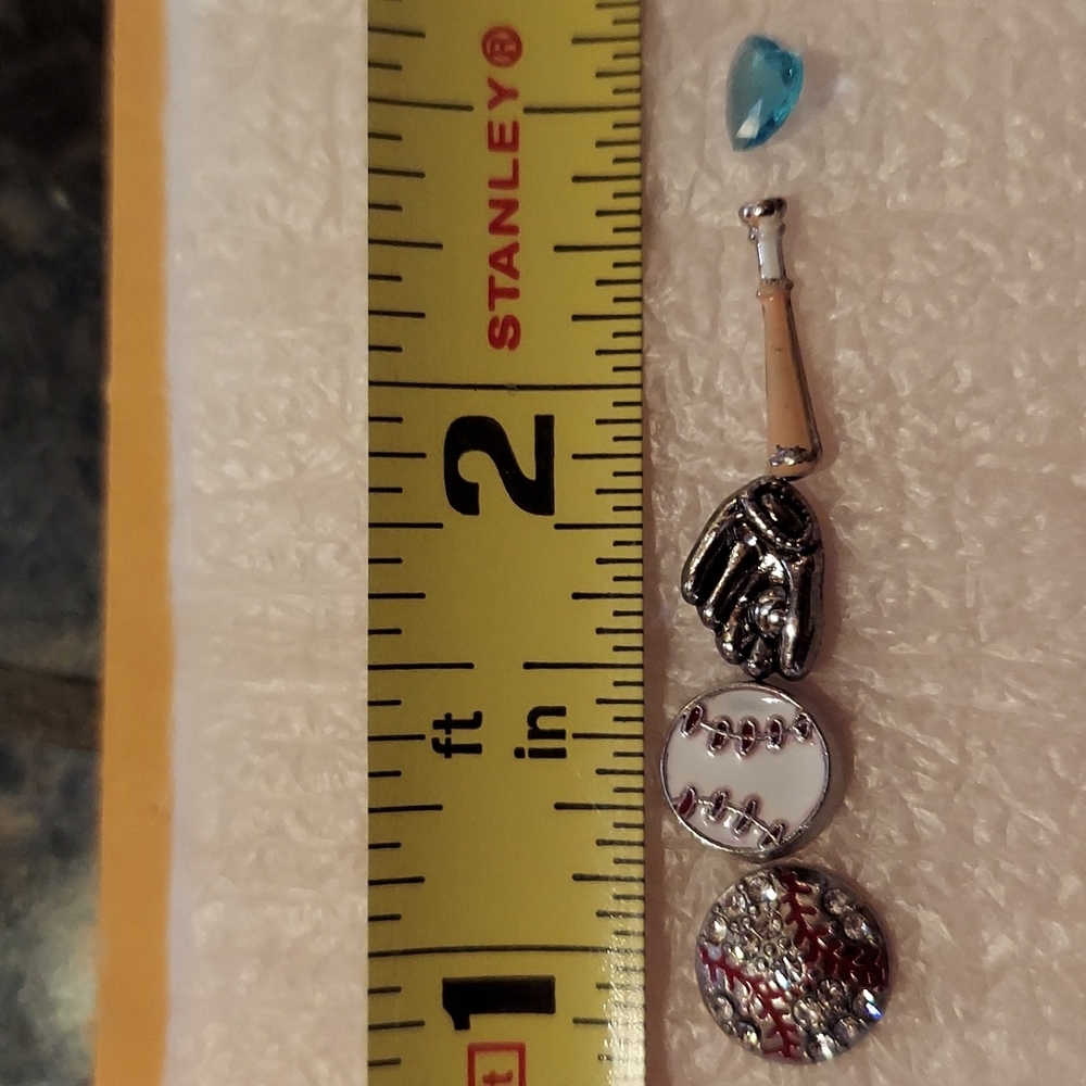 Baseball, charms, origami owl
